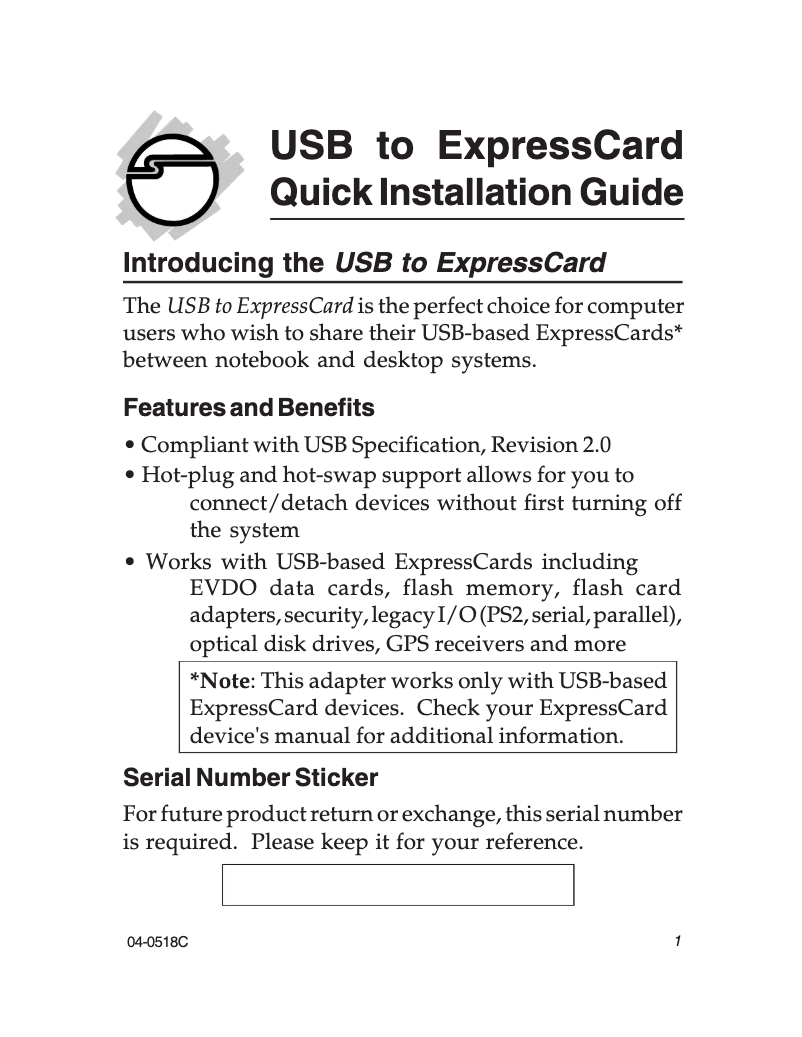 Page 1 de la notice Manuel utilisateur Siig JU-EP0012-S1