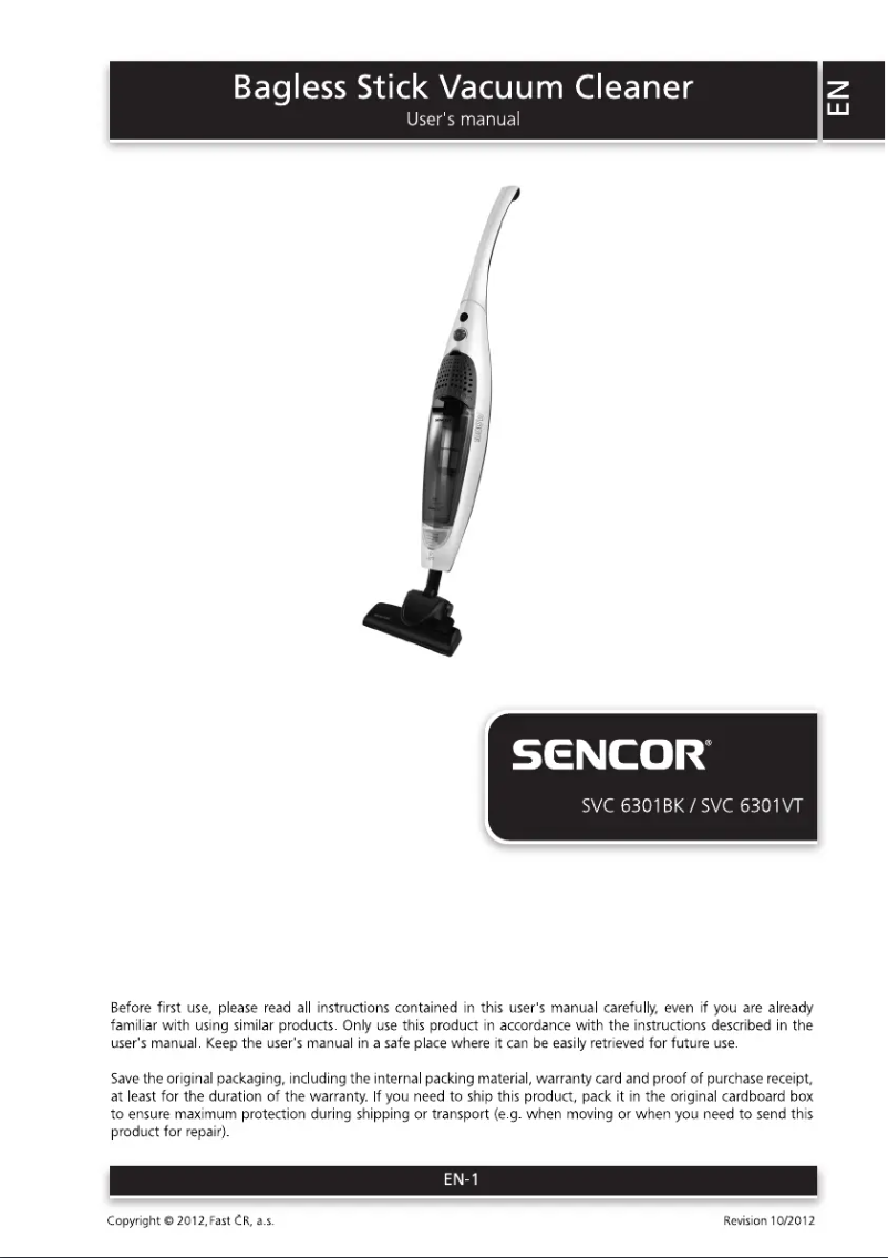 Page 1 de la notice Manuel utilisateur Sencor SVC 6301BK