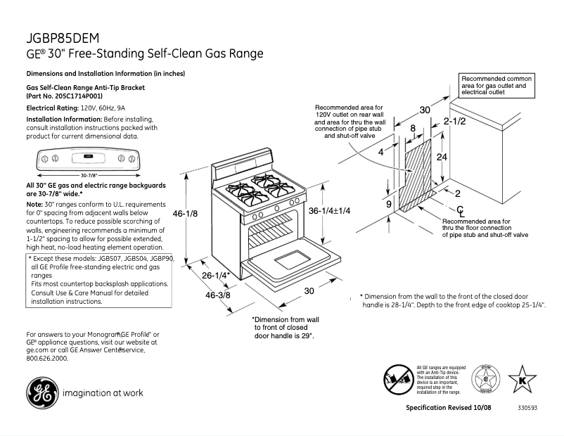 Page n°1 - Fiche technique GE JGBP85DEMWW