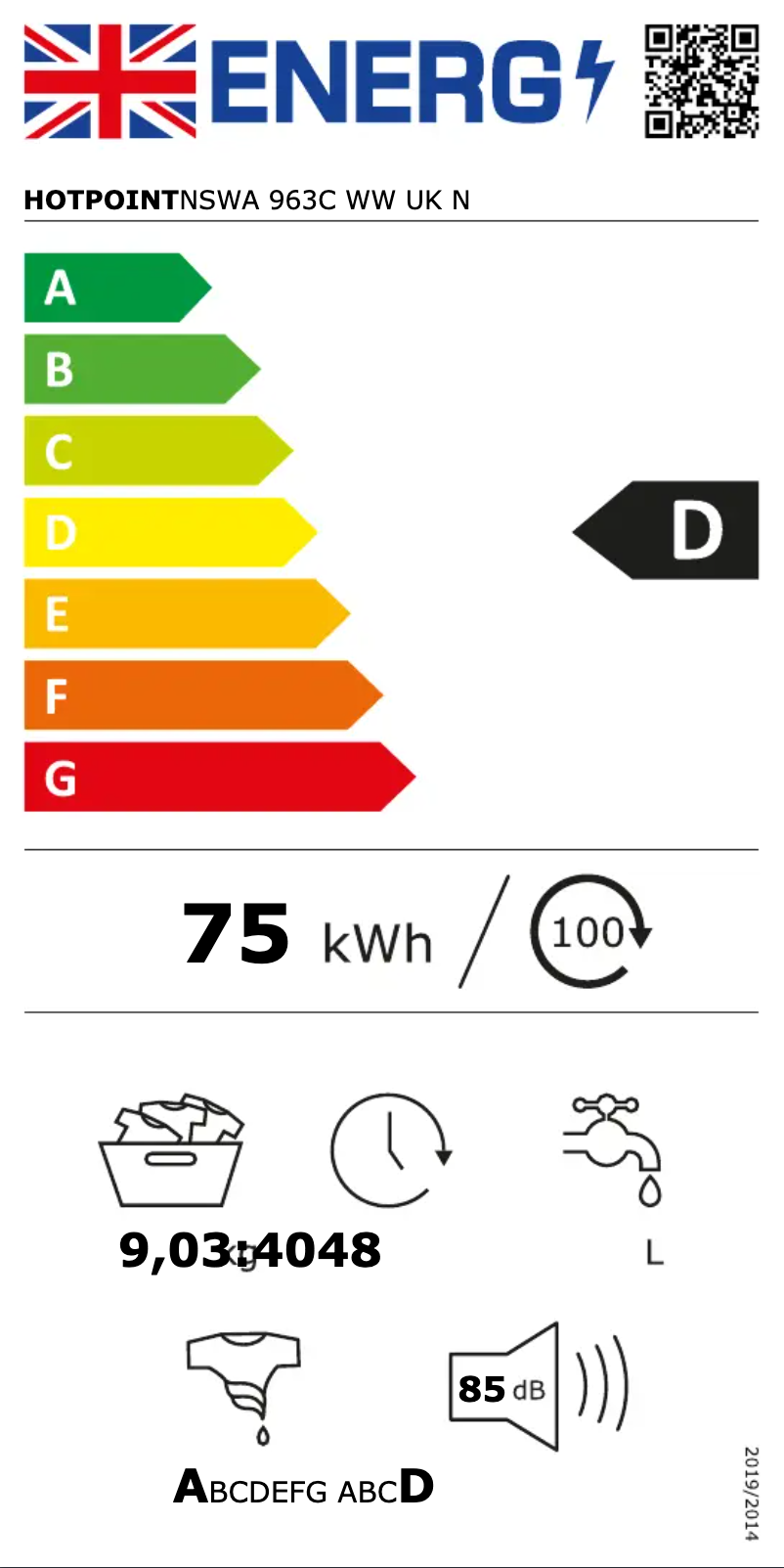 Page 1 of the manual Energy Label Hotpoint NSWA 963C WW UK N