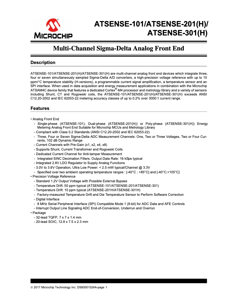 Page 1 de la notice Fiche technique Microchip ATSENSE301