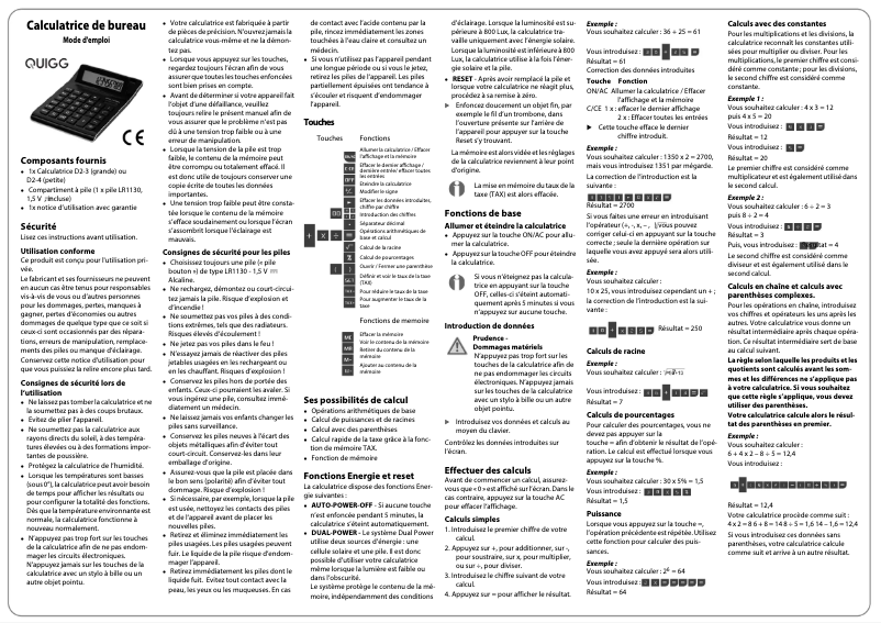 Page 1 de la notice Manuel utilisateur Quigg D2-4