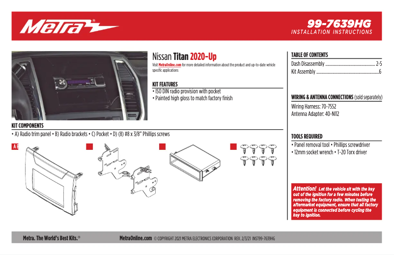 Page n°1 - Guide d'installation Metra 99-7639HG