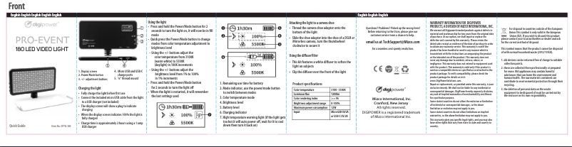 Page 1 de la notice Manuel utilisateur Digipower Pro-Event DP-VL180