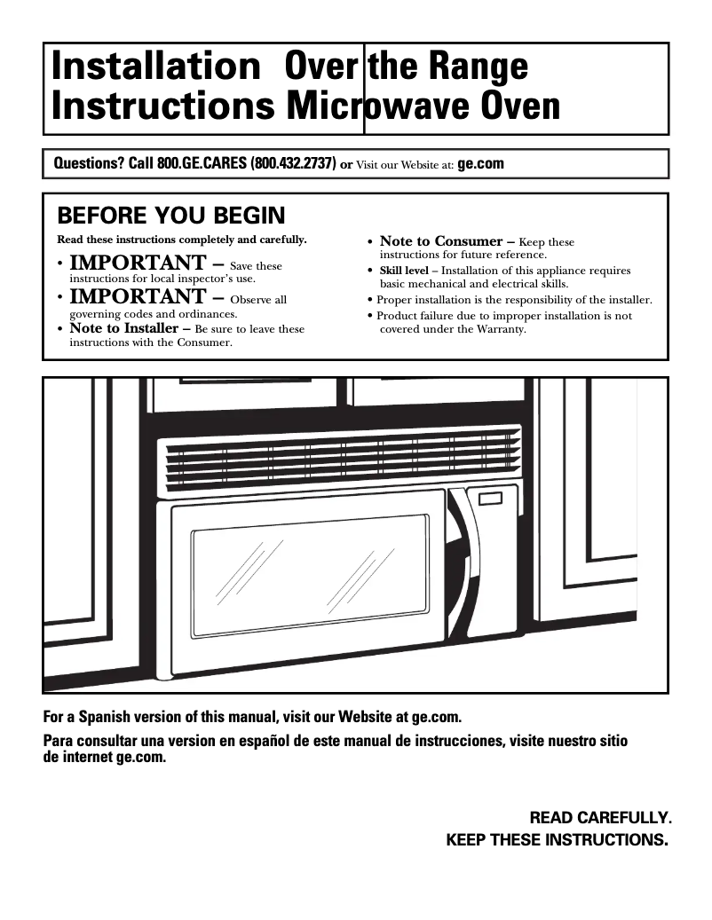 Page 1 de la notice Guide d'installation GE JVM2050BH