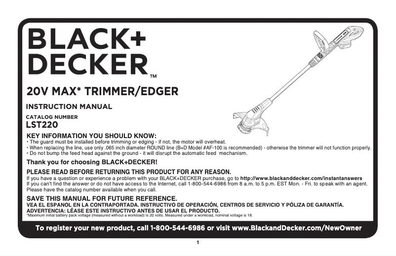 Page 1 de la notice Manuel utilisateur Black & Decker LST220