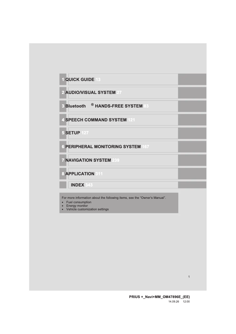 Page 1 of the manual User Manual Toyota Prius plus 2014 Navigation
