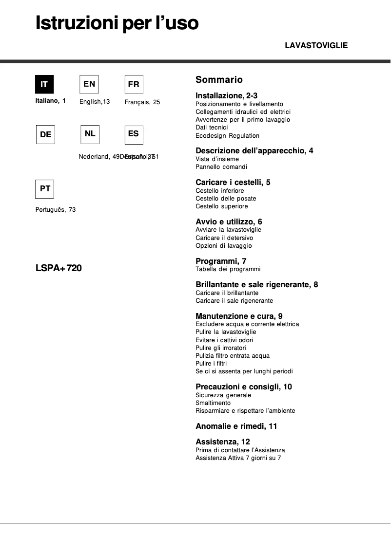 Page 1 de la notice Manuel utilisateur Hotpoint LSPA+ 720A X