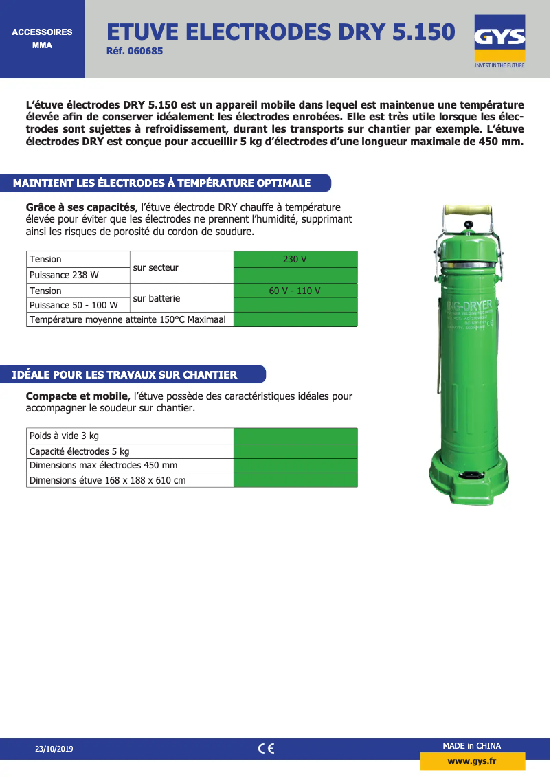 Imagen de la primera página del manual del dispositivo DRY Electrodes Oven 5.150