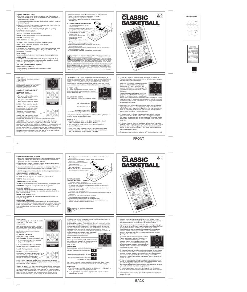 Page 1 de la notice Manuel utilisateur Mattel Classic Basketball Game
