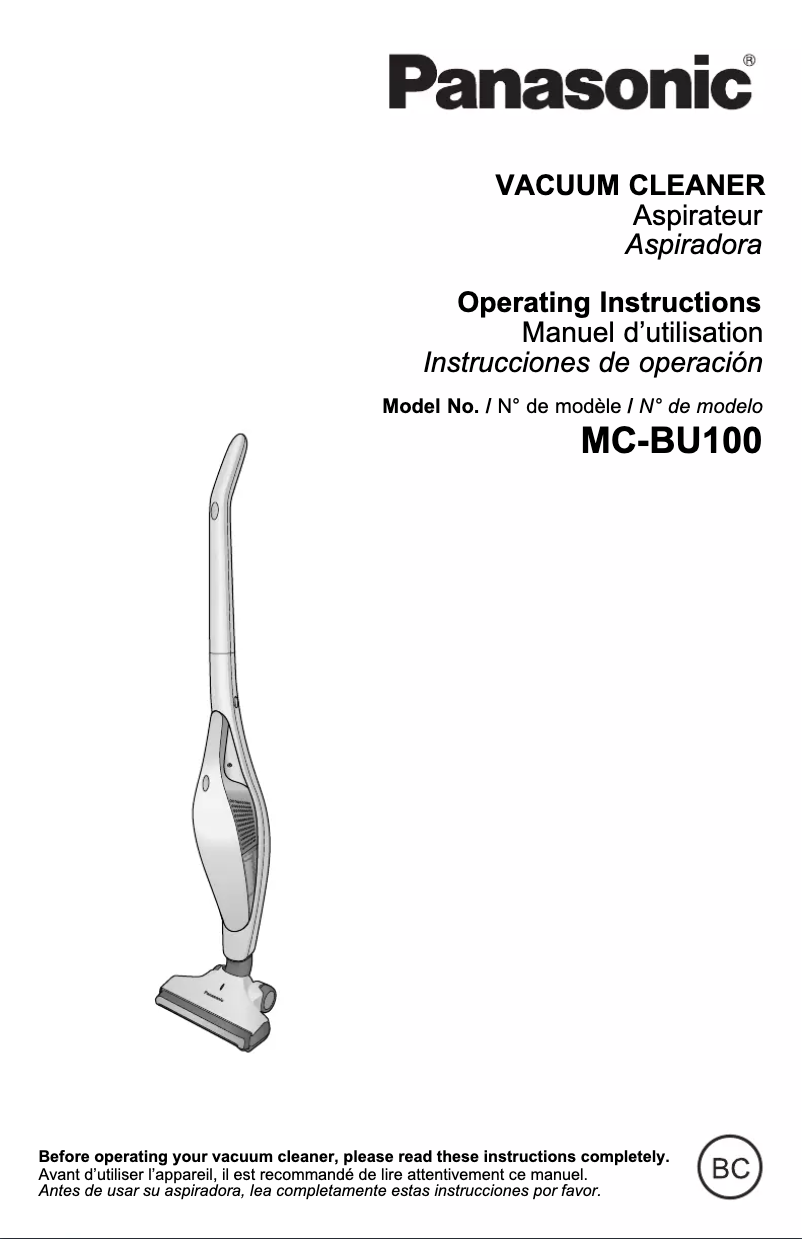 Page 1 de la notice Manuel utilisateur Panasonic MC-BU100