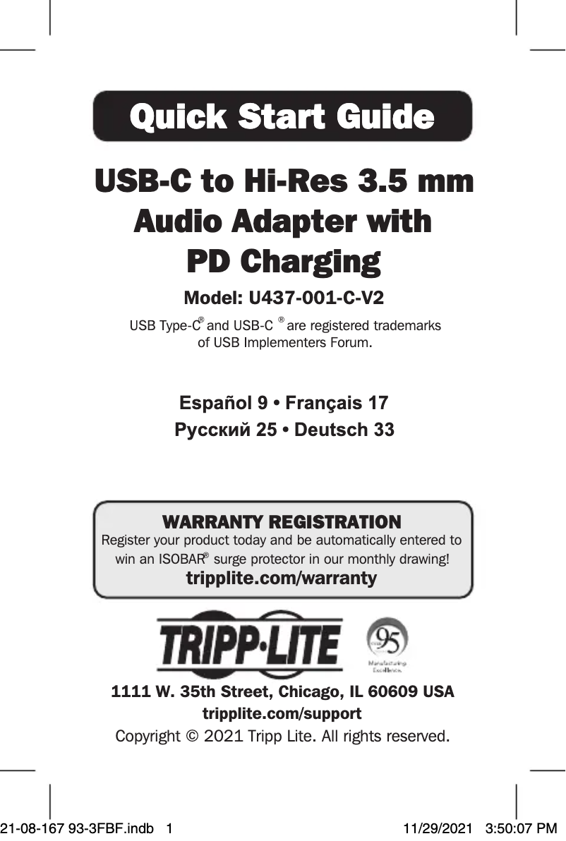 Image de la première page du manuel de l'appareil U437-001-C-V2