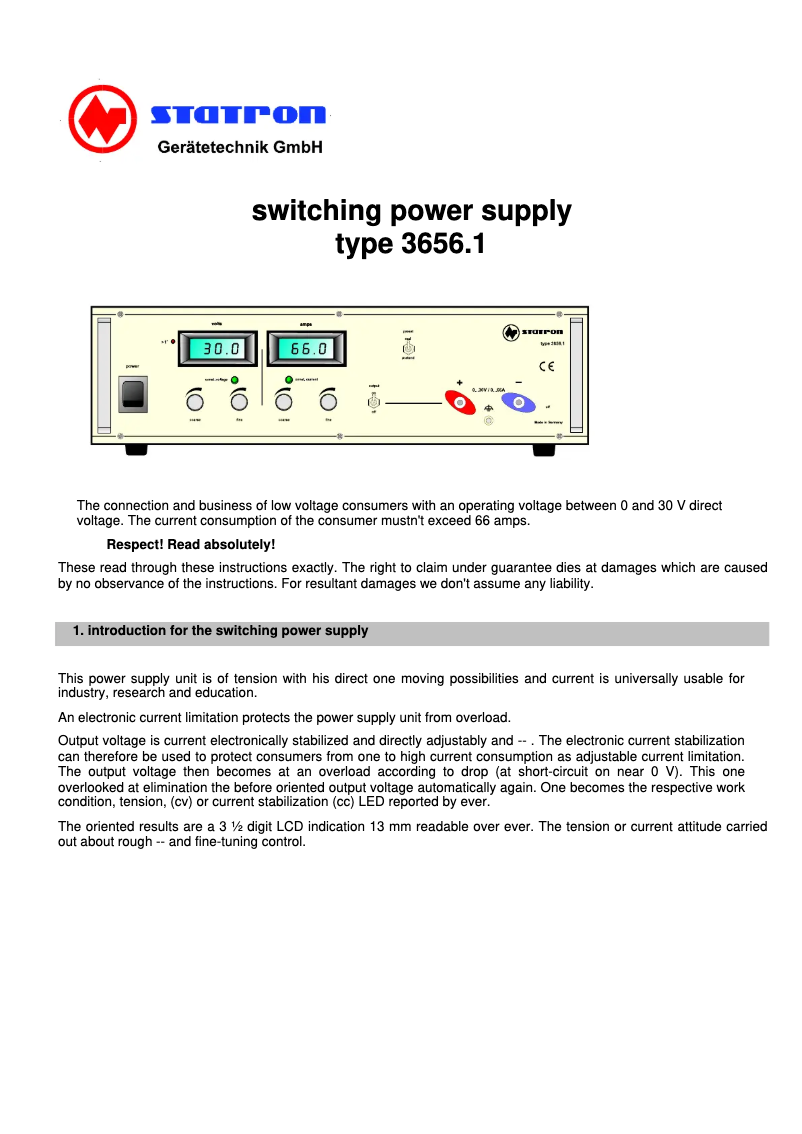 Página 1 del manual Manual de usuario Statron 3656.1
