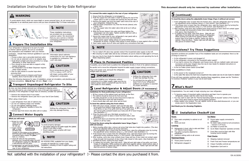 Página 1 del manual Guía de instalación Frigidaire FFSS2615TS