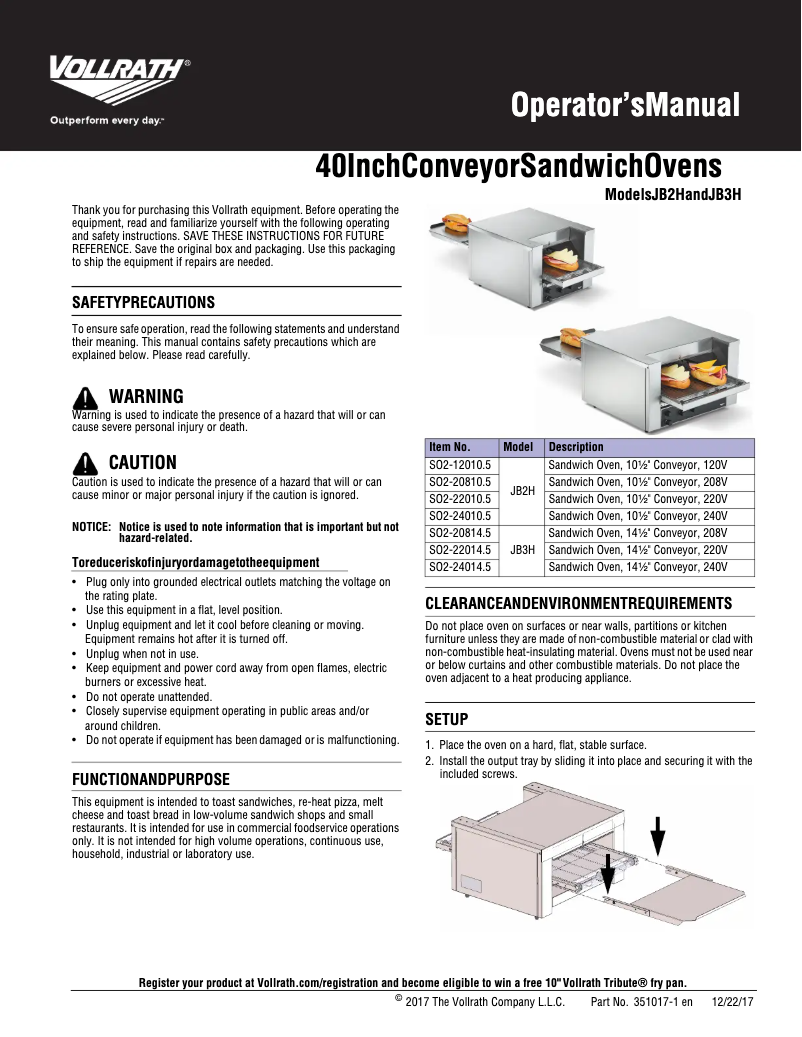 Page 1 de la notice Manuel utilisateur Vollrath JB3H