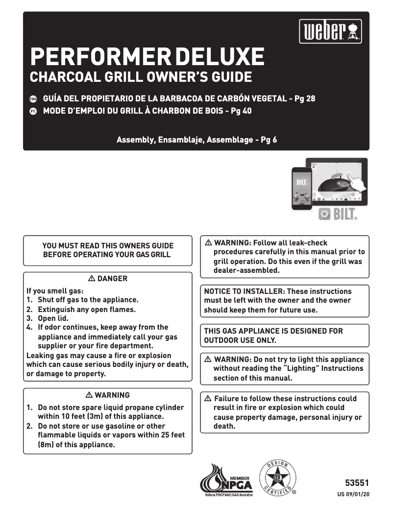 Page 1 de la notice Manuel utilisateur Weber Performer Premium