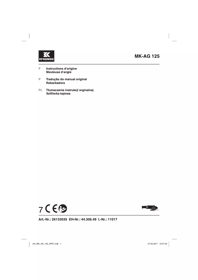 Image de la première page du manuel de l'appareil MK-AG 125