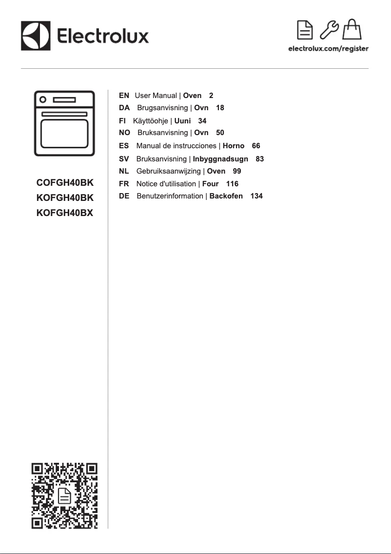 Page 1 de la notice Manuel utilisateur Electrolux COFGH40BK