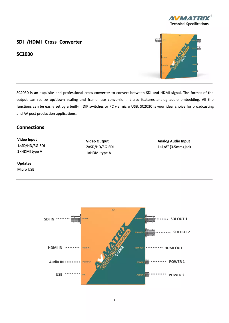 Page n°1 - Manuel utilisateur AVMATRIX SC2030