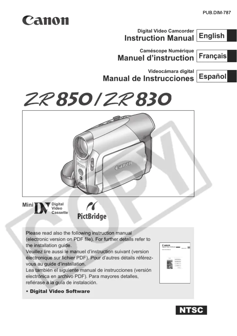 Image de la première page du manuel de l'appareil ZR830