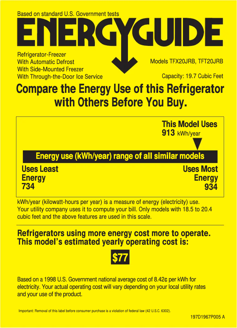 Page n°1 - Label énergétique GE TFT20JRBAA