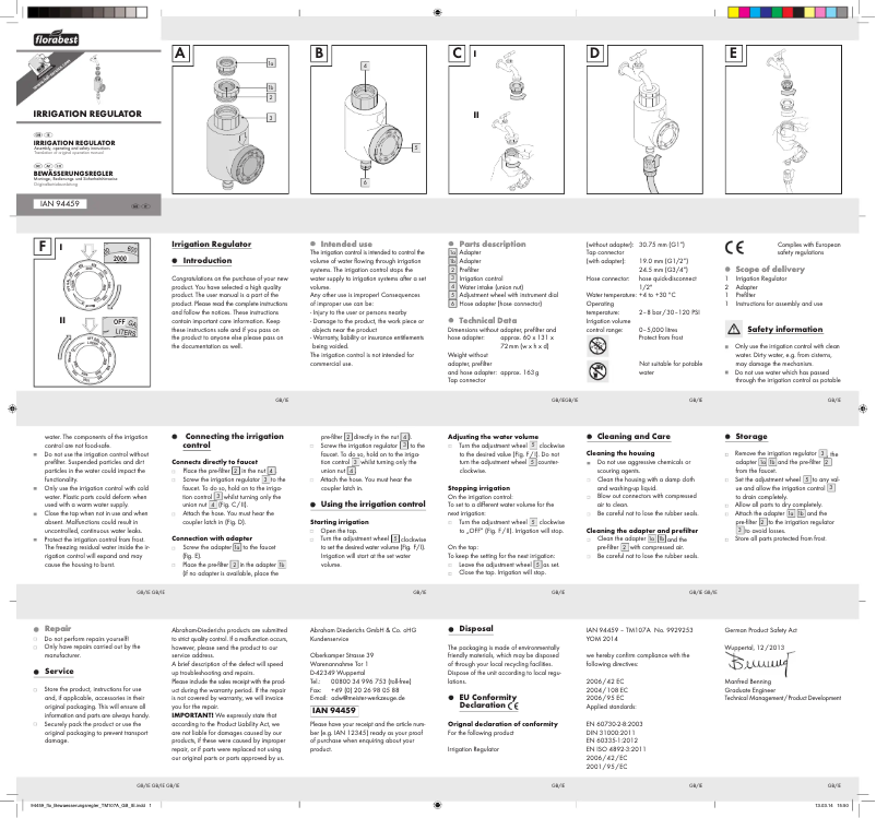 Página 1 del manual Manual de usuario Florabest IAN 94459