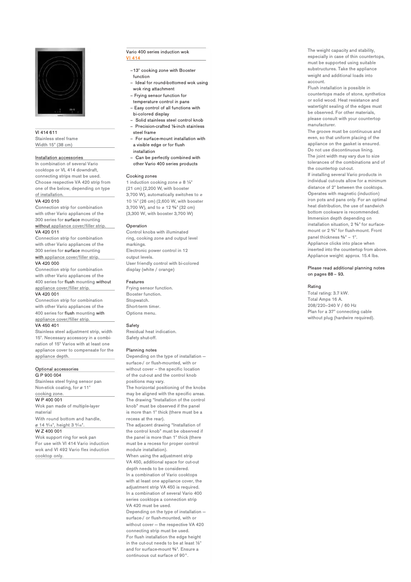 Page 1 de la notice Fiche technique Gaggenau VI414611