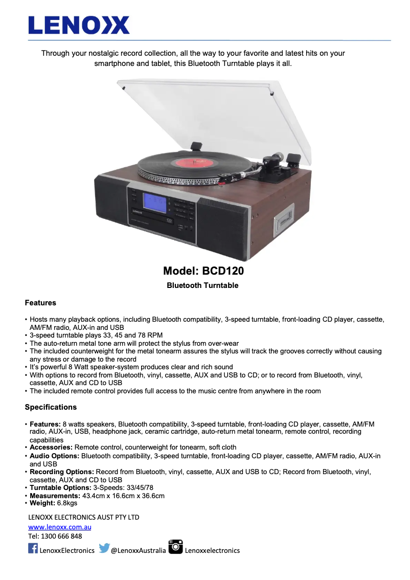 Page 1 de la notice Manuel utilisateur Lenoxx BCD120