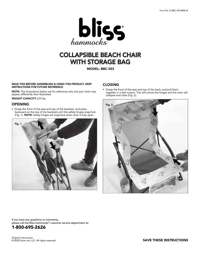 Page 1 de la notice Manuel utilisateur Bliss Outdoors BBC-353