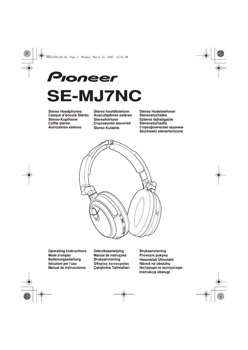 Page n°1 - Manuel utilisateur Pioneer SE-MJ7NC