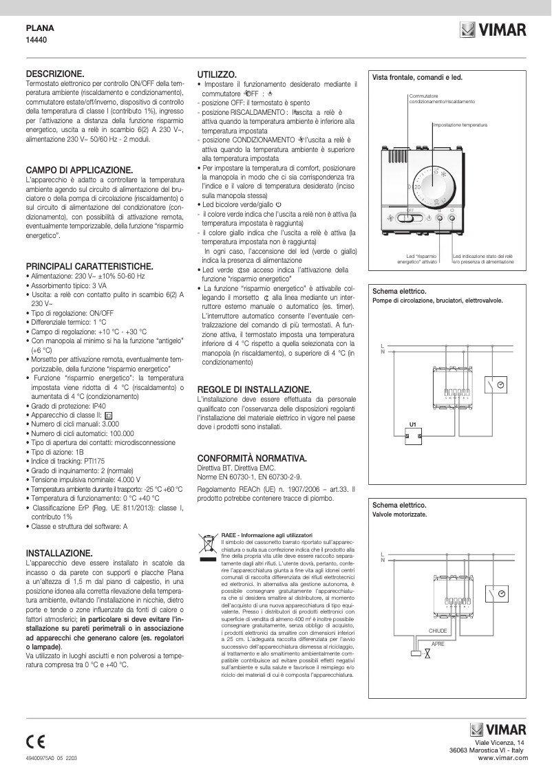 Page 1 de la notice Manuel utilisateur Vimar 14440.SL