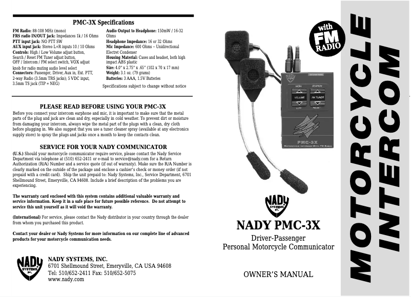 Page 1 de la notice Manuel utilisateur Nady Systems PMC-3X