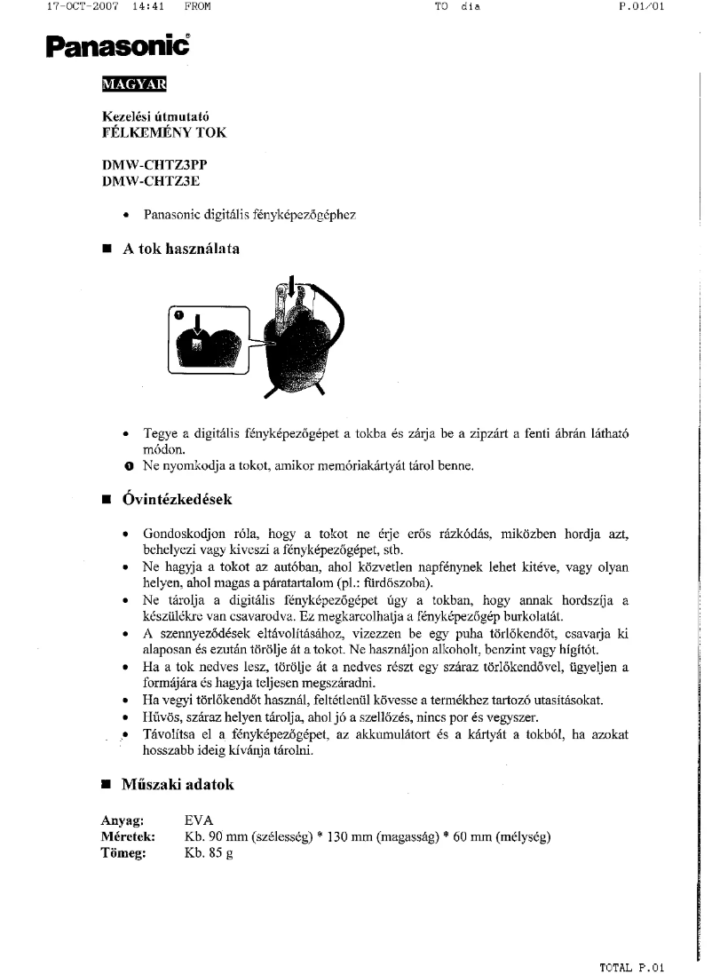 Page 1 de la notice Manuel utilisateur Panasonic Lumix DMW-CHTZ3
