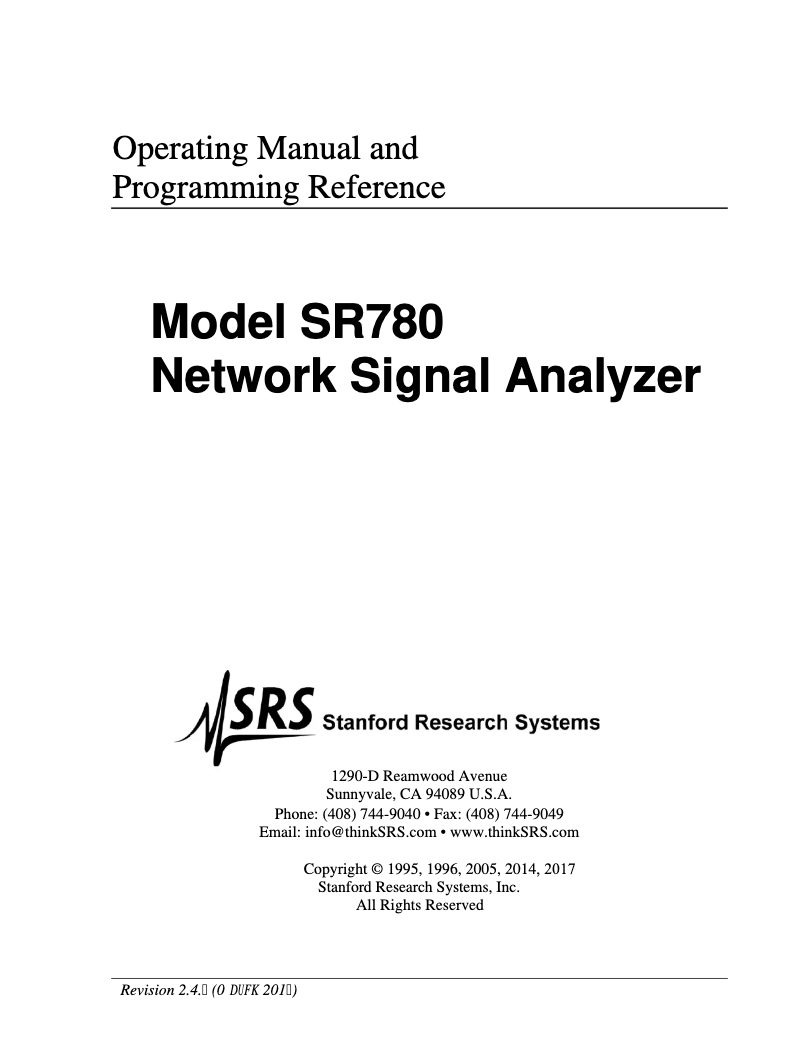 Page n°1 - Manuel utilisateur SRS SR780
