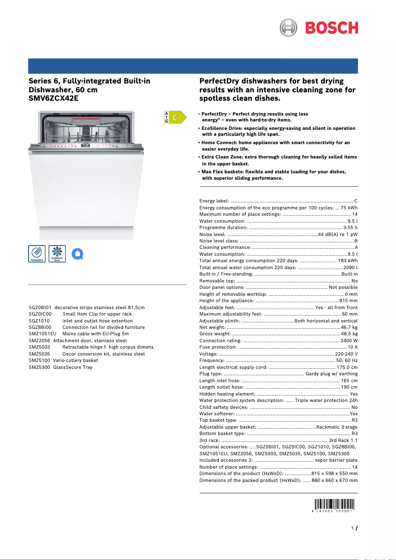 Image de la première page du manuel de l'appareil SMV6ZCX42E
