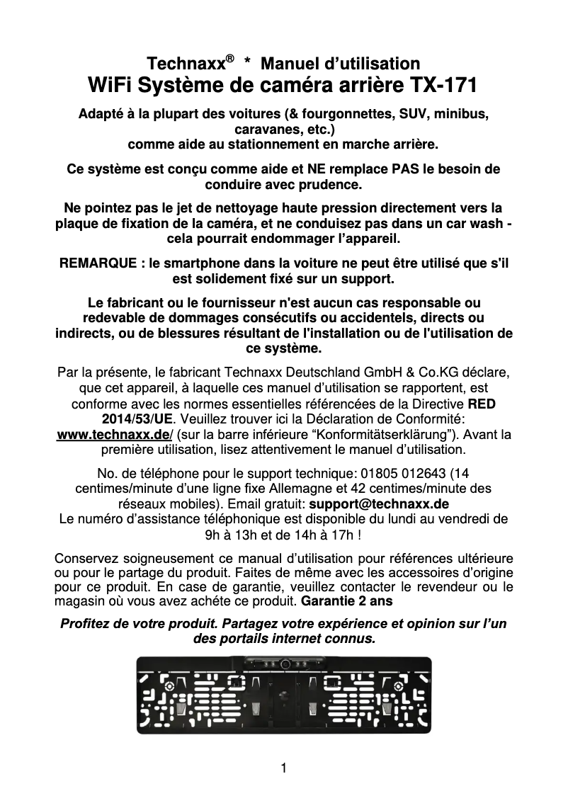 Page 1 de la notice Manuel utilisateur Technaxx TX-171