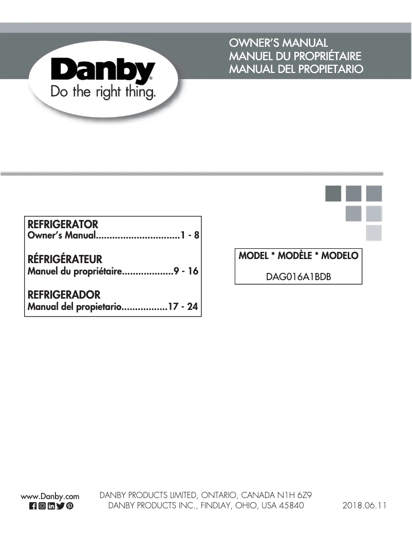 Página 1 del manual Manual de usuario Danby DAG016A1BDB