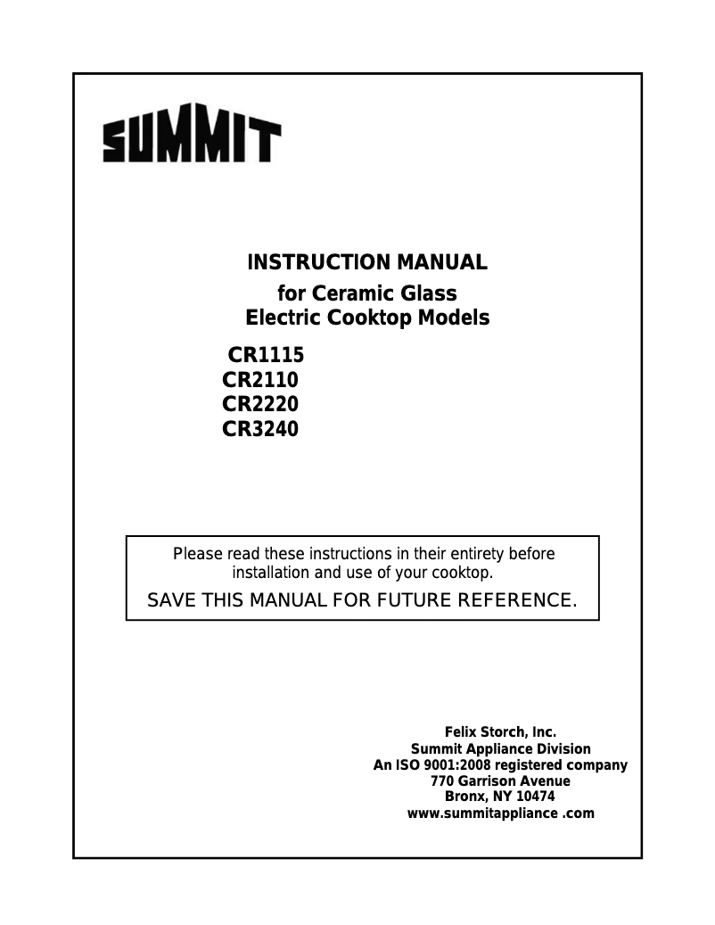 Page n°1 - Manuel utilisateur Summit CR3240