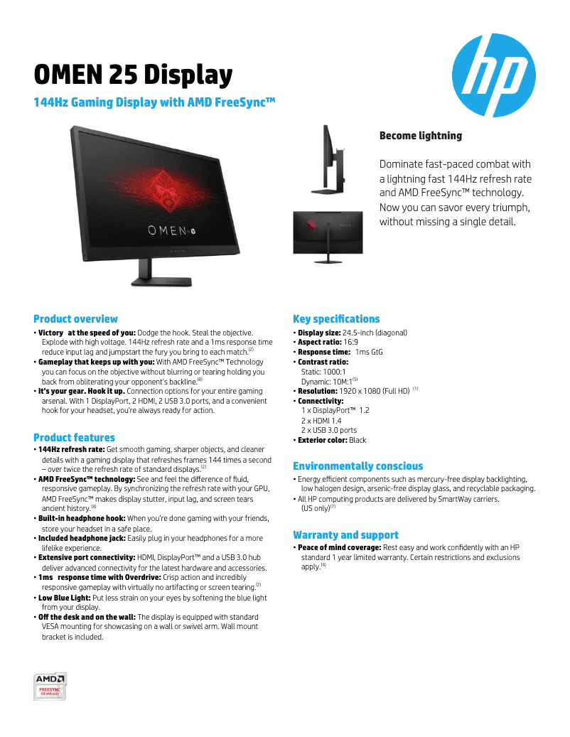 Page 1 de la notice Fiche technique HP Omen 25