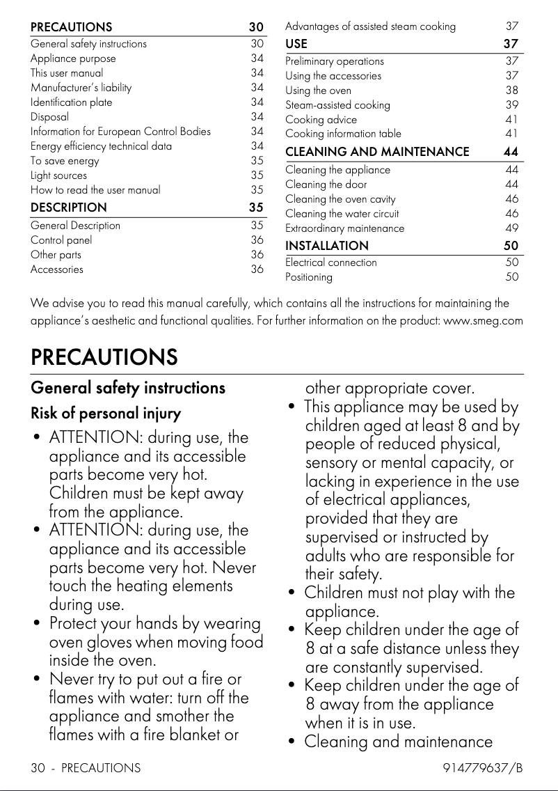 Page 1 de la notice Brochure Smeg SO64M3S2X