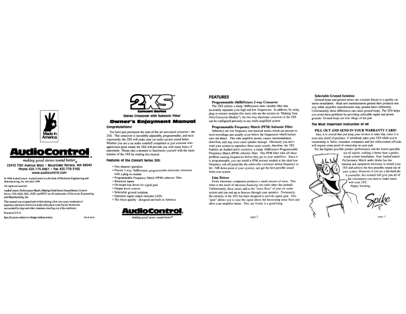 Page 1 de la notice Manuel utilisateur AudioControl 2XS