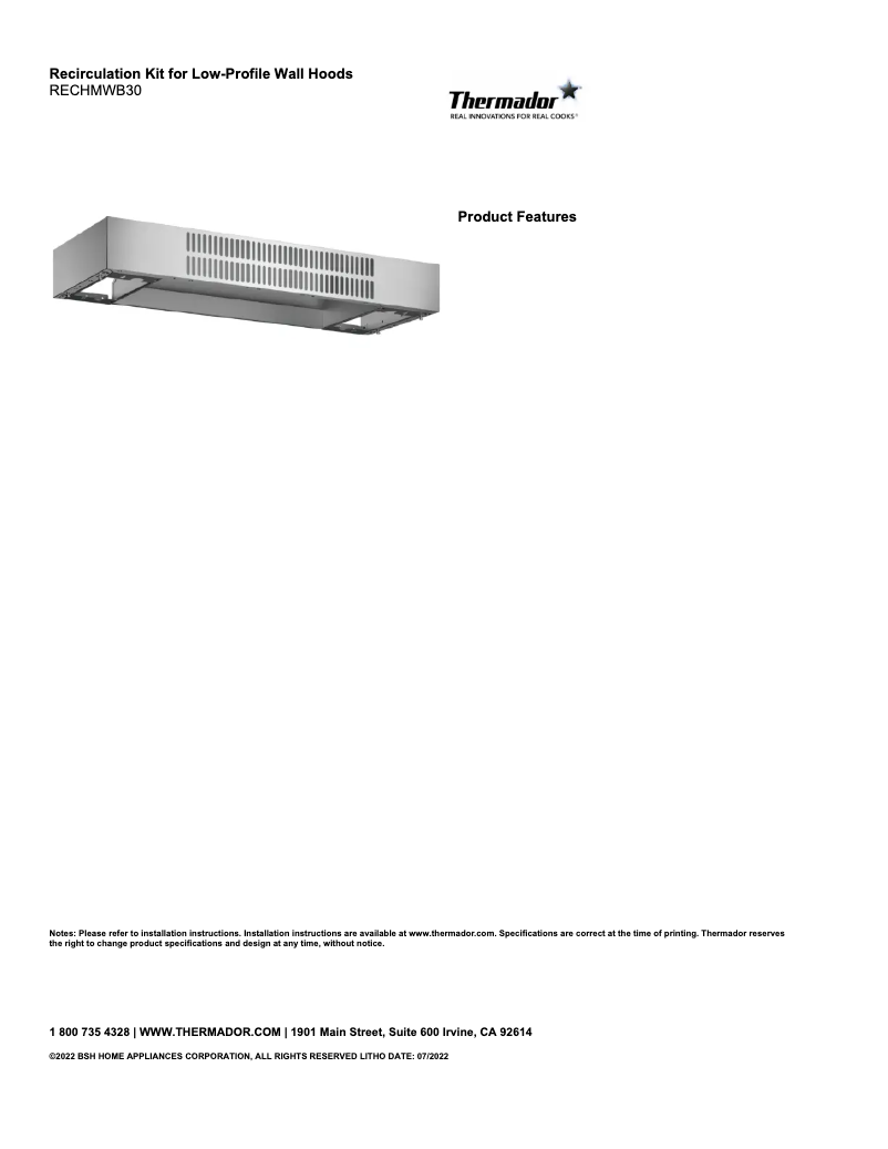 Page 1 de la notice Fiche technique Thermador RECHMWB30