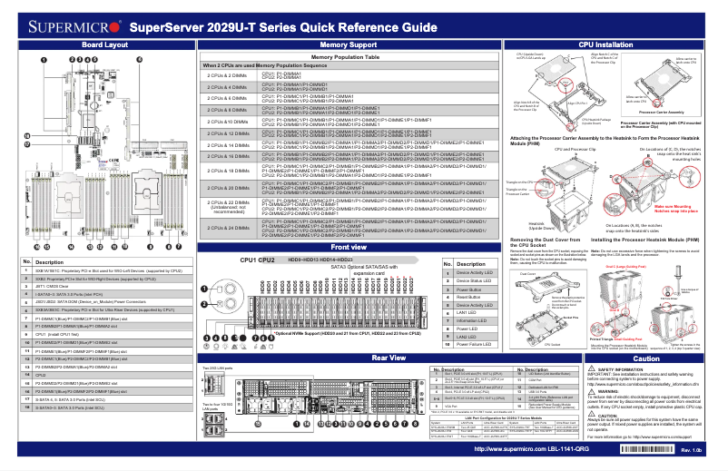Page 1 de la notice Guide de démarrage rapide Supermicro SuperServer 2029U-TR25M