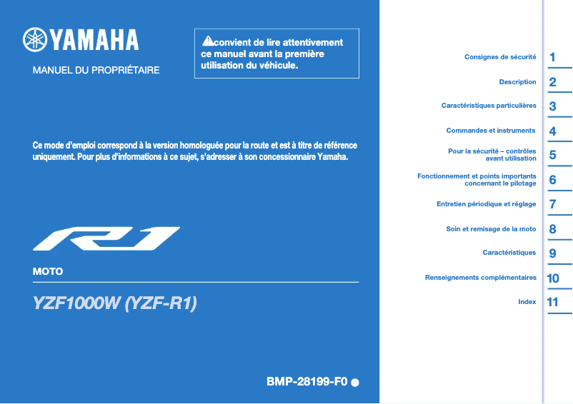 Page n°1 - Manuel utilisateur Yamaha YZF-R1 (2023)