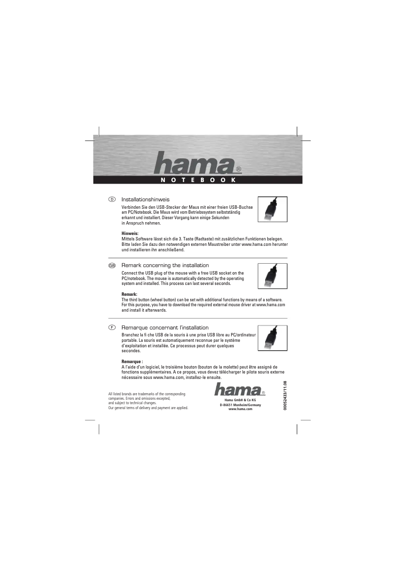 Page 1 de la notice Manuel utilisateur Hama M530