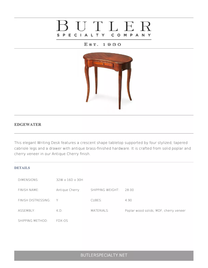 Page 1 de la notice Manuel utilisateur Butler Edgewater 2601011