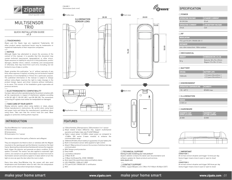 Image de la première page du manuel de l'appareil Multisensor trio