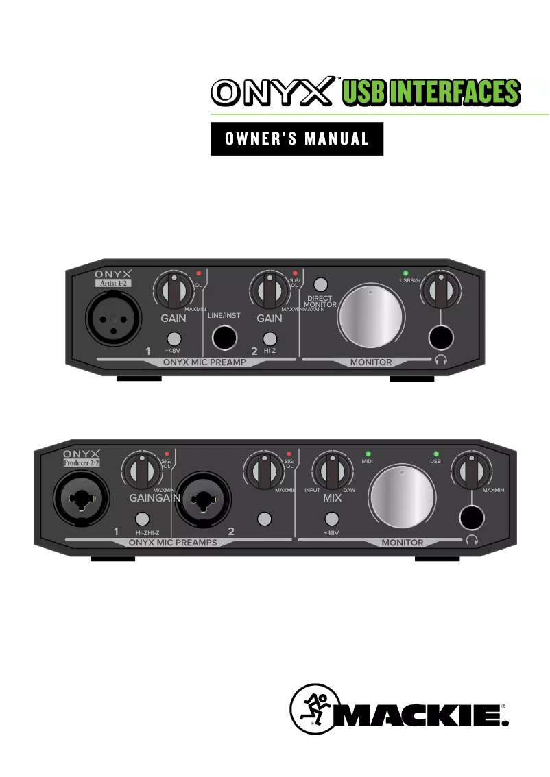 Image de la première page du manuel de l'appareil Onyx Artist