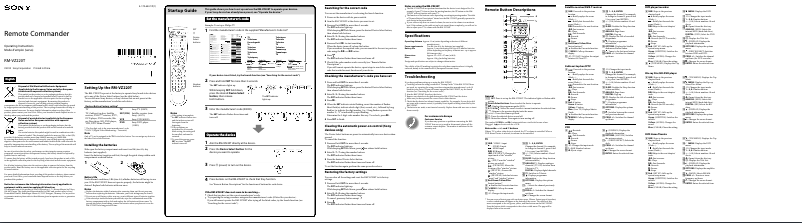 Page 1 de la notice Manuel utilisateur Sony RM-VZ220T