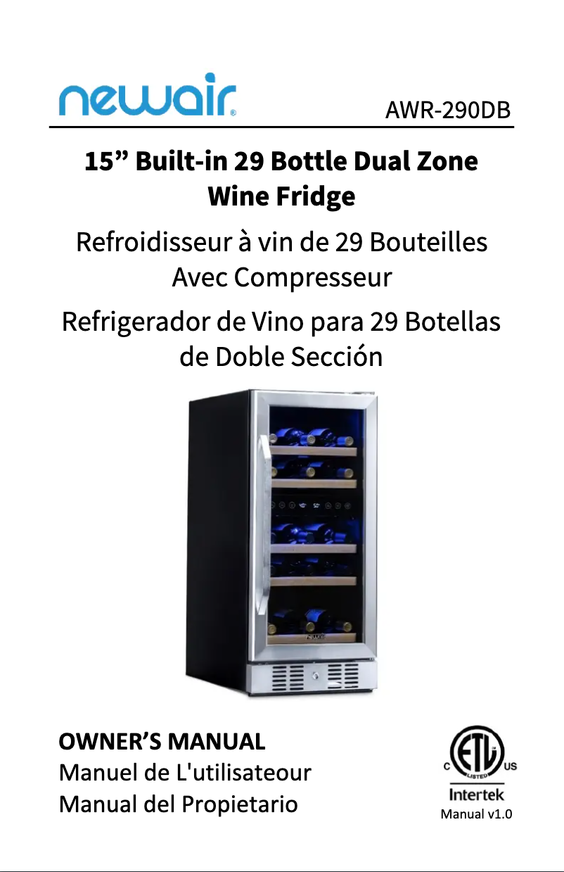 Page 1 of the manual User Manual NewAir AWR-290DB